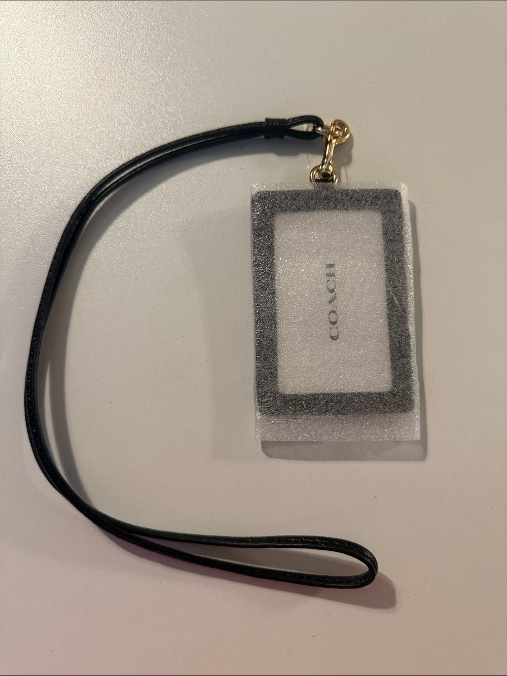Coach Black Leather Wrist Strap ID Holder with Gold Hardware
